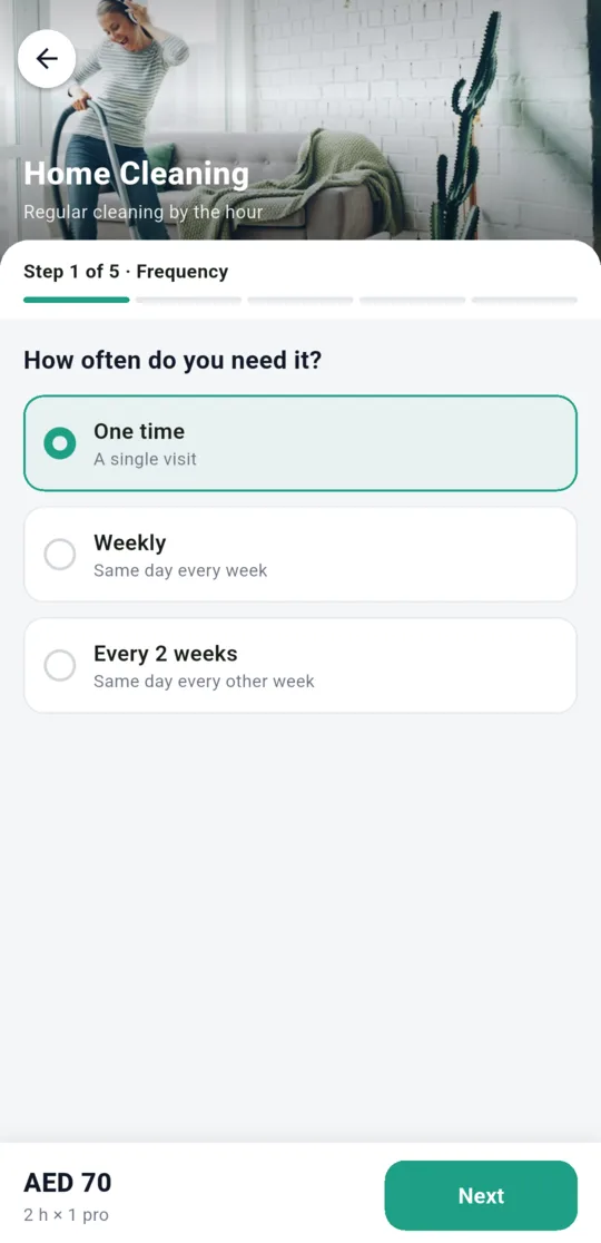 Booking step 1: frequency